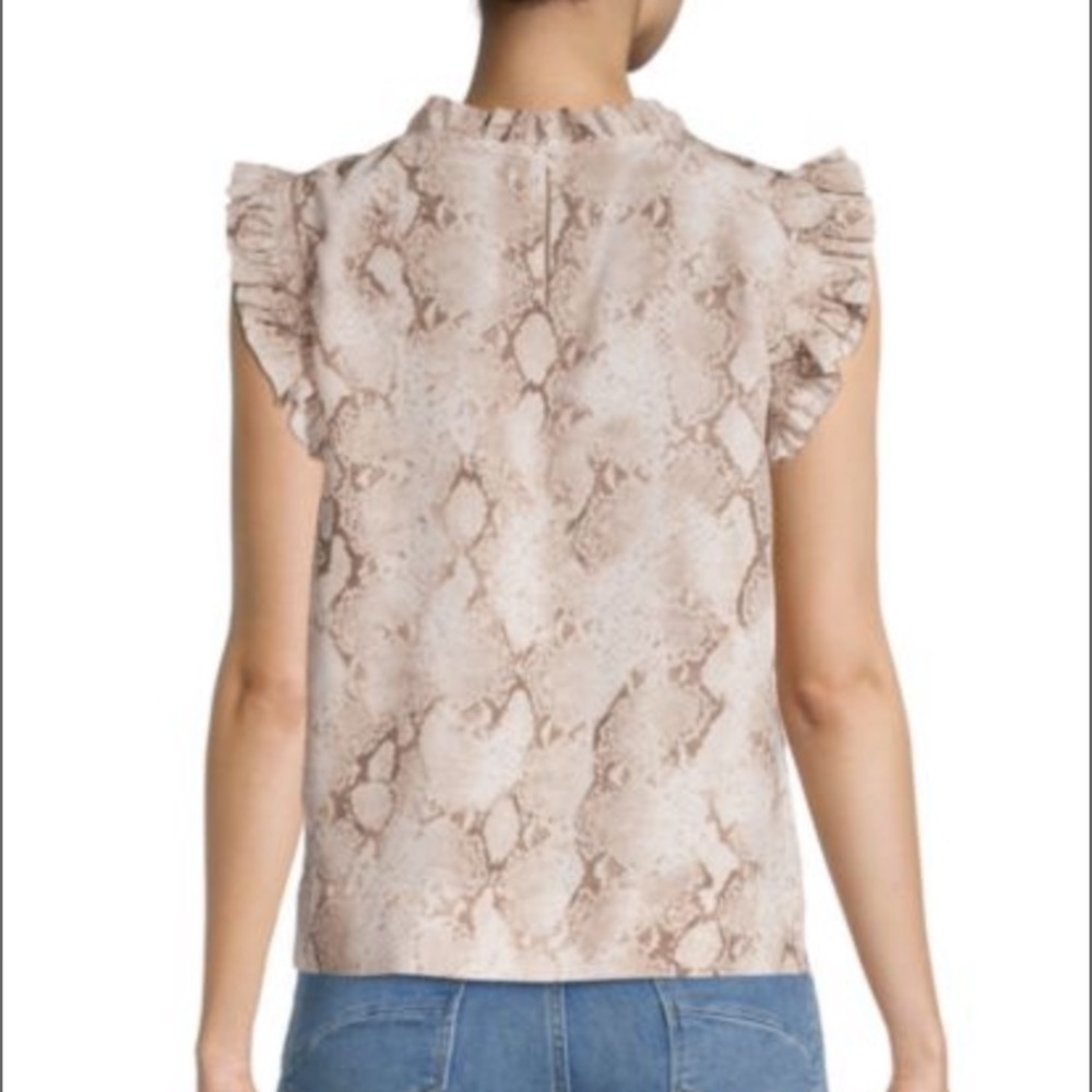 NWT Elie Tahari Brown And Tan Snakeskin Print Flutter Sleeve Silk Top - Picture 3 of 10